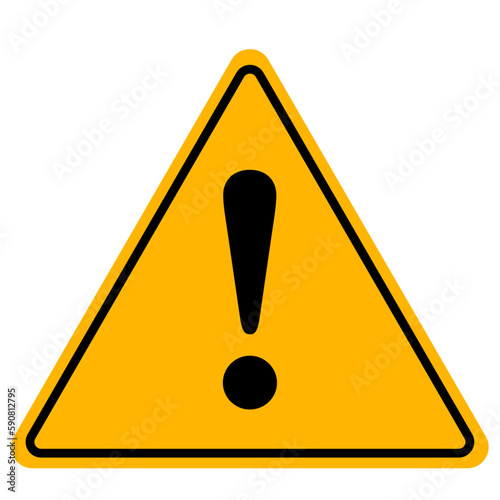 Exclamation mark icon, hazard warning attention sign, danger and caution symbol, error logo, risk graphic, flat style vector illustration for web, app, mobile. Yellow color triangle clip art isolated.