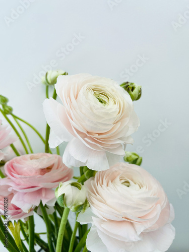 Bouquet of fresh flowers close up isolated on white background.