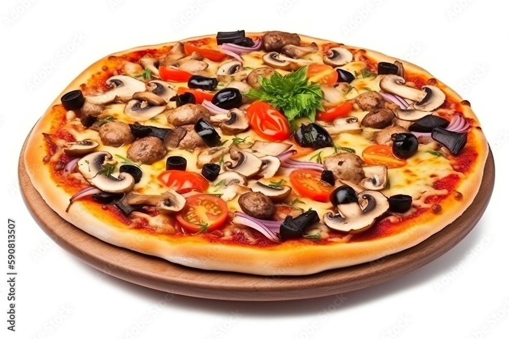 vegetable pizza isolated on white, generative Ai 