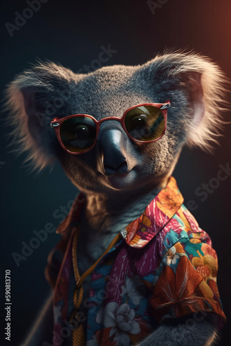 Stylish Koala Character Wearing Sunglasses with Colorful Fashion Dress Generative AI Digital Illustration Part#090423