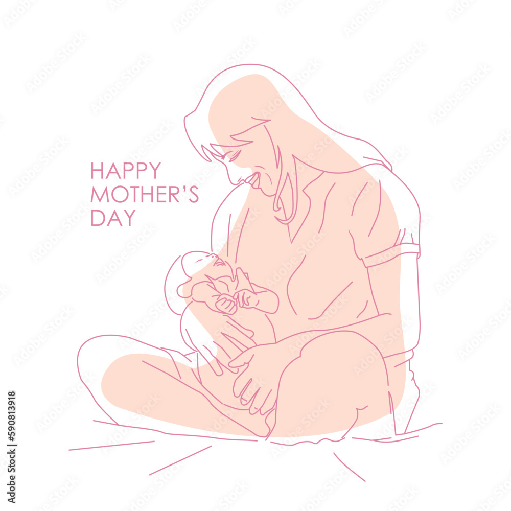 happy mothers day background design with mom and son illustration