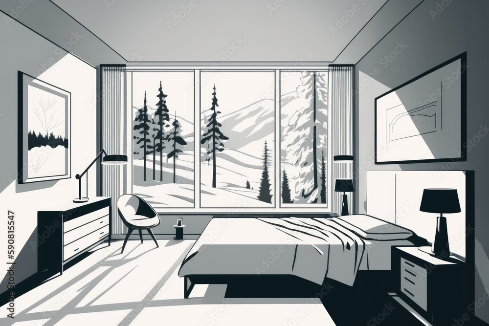 cozy bedroom with natural light coming in through a large window and a