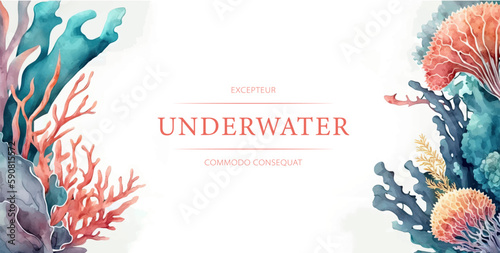 Watercolor underwater frame banner