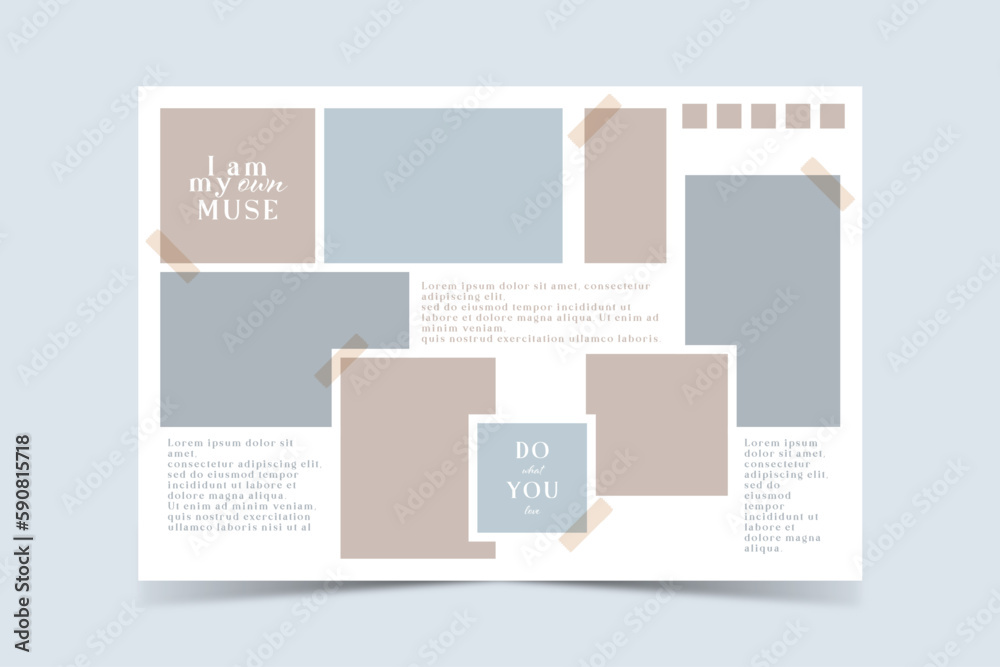 Fototapeta premium Vector photo collage template moodboard pictures grids vector illustration