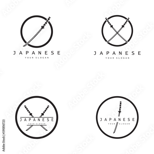 simple katana samurai sword logo design template vector,