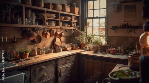 Modern Interior Designer Kitchen with Natural Lighting and Wide-Angle Shot. Generative AI © Milos Stojiljkovic