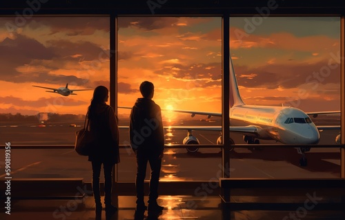 People silhouette at the airport by generative ai © Arisctur