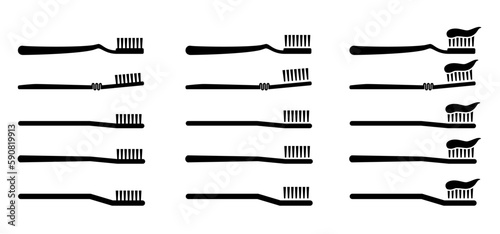 Cartoon drawing toothbrush and paste. For wash your teeth and molar. Vector toothpaste and tube icon. Teeth brush or tooth brush icon. Dental, Oral care, mouth hygiene symbol.  