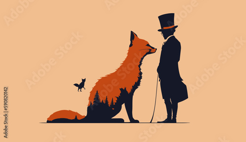 Foxy Magic: An Orange Fox in a Tophat Whispering in Someone's Ear