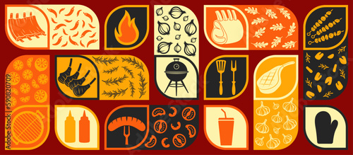 BBQ Party vector illustration banner template is perfect for menu or social media advertising. this poster is perfect for outdoor events and trendy cafes banner, background, template, logo, icon.