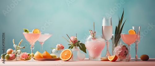 Beautiful summer cocktails decoration - summer feeling decoration - generative AI backgrounds