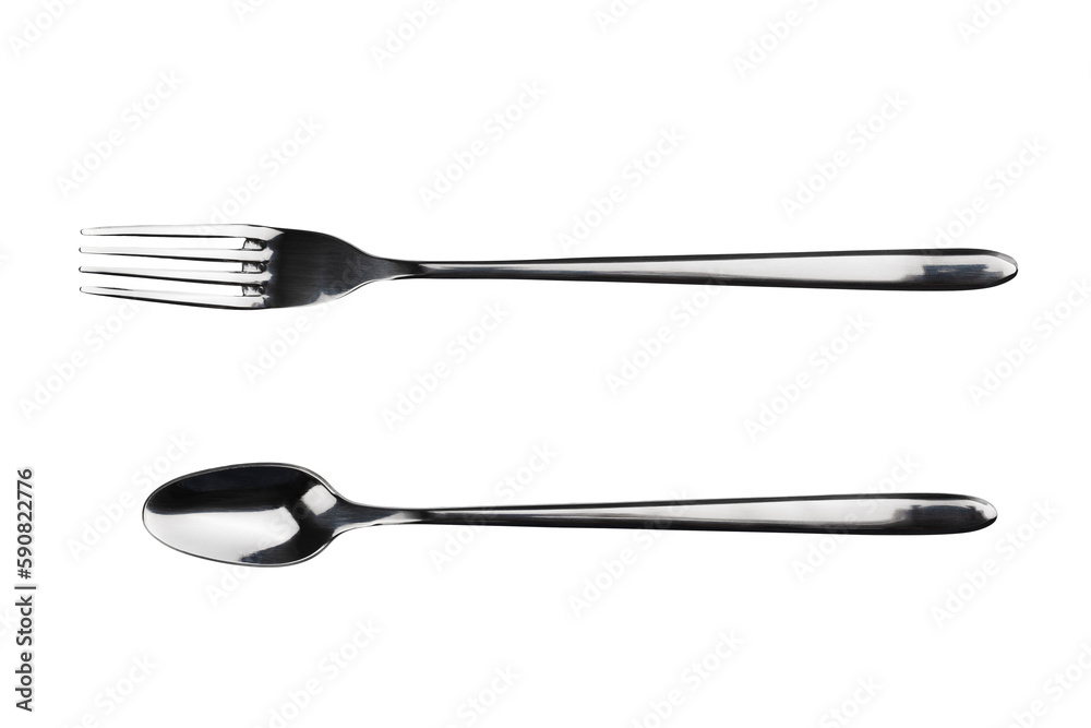 dessert spoon and fork made of stainless steel, isolated on a transparent background dessert spoon and fork made of stainless steel, isolated on a transparent background