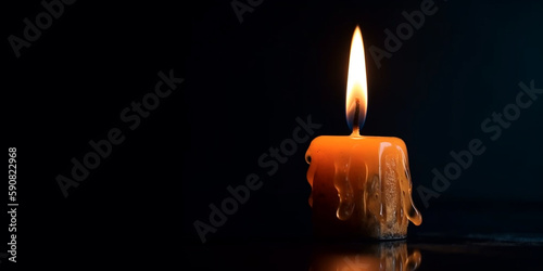 Burning candle on a black isolated background. Generative AI