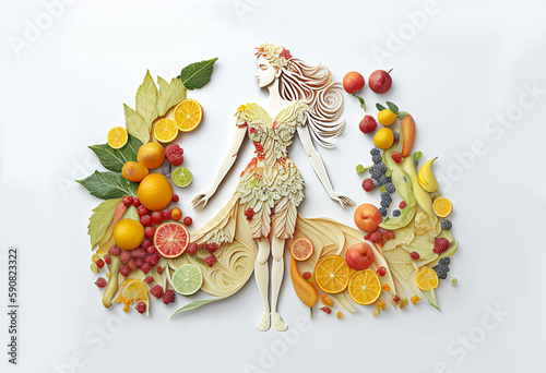 Fruits and vegetables in the shape of a girl,