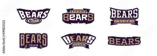 A set of bold fonts for bear mascot logo. Collection of text style lettering for esports, bear mascot logo, sports team, college club logo. Font on ribbon. Vector illustration isolated on background