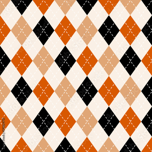 Argyle plaid pattern sweater vest beige orange and black color with white  stripes background.