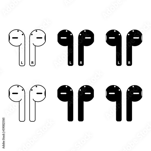 Set of Earphones music flat icon  sound technology device sign  web audio symbol vector illustration