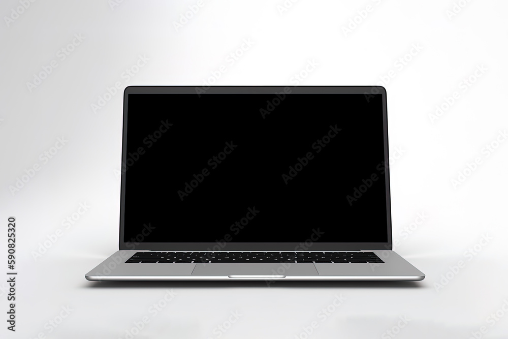 Laptop with black blank screen isolated on white background. Created with Generative AI Technology Laptop with black blank screen isolated on white background. Created with Generative AI Technology
