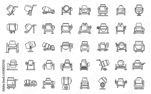 Concrete mixer icons set outline vector. Truck cement. Auto blender