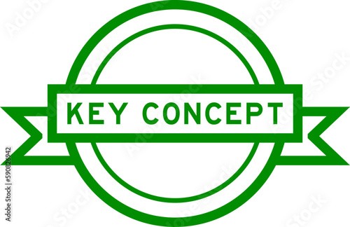 Vintage green color round label banner with word key concept on white background