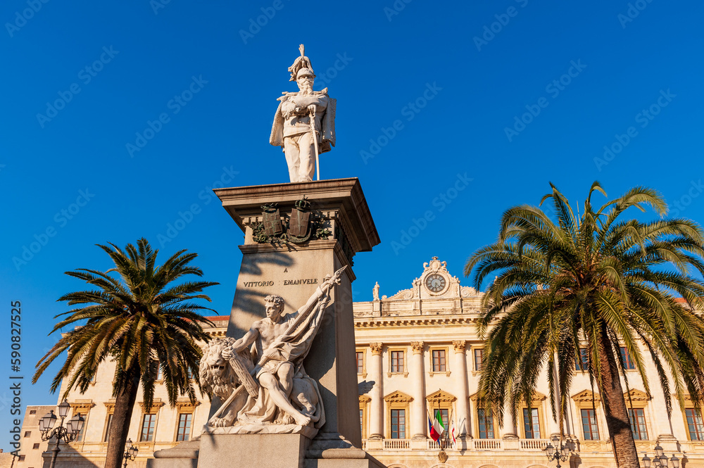 Vittorio Emanuele II monument in Piazza Italia, Sassari, Sardinia, Italy