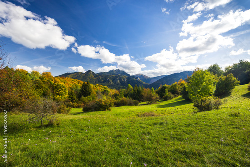 Autumn landscape in Mala Fatra National Park with Velky Rozsutec peak, Slovakia