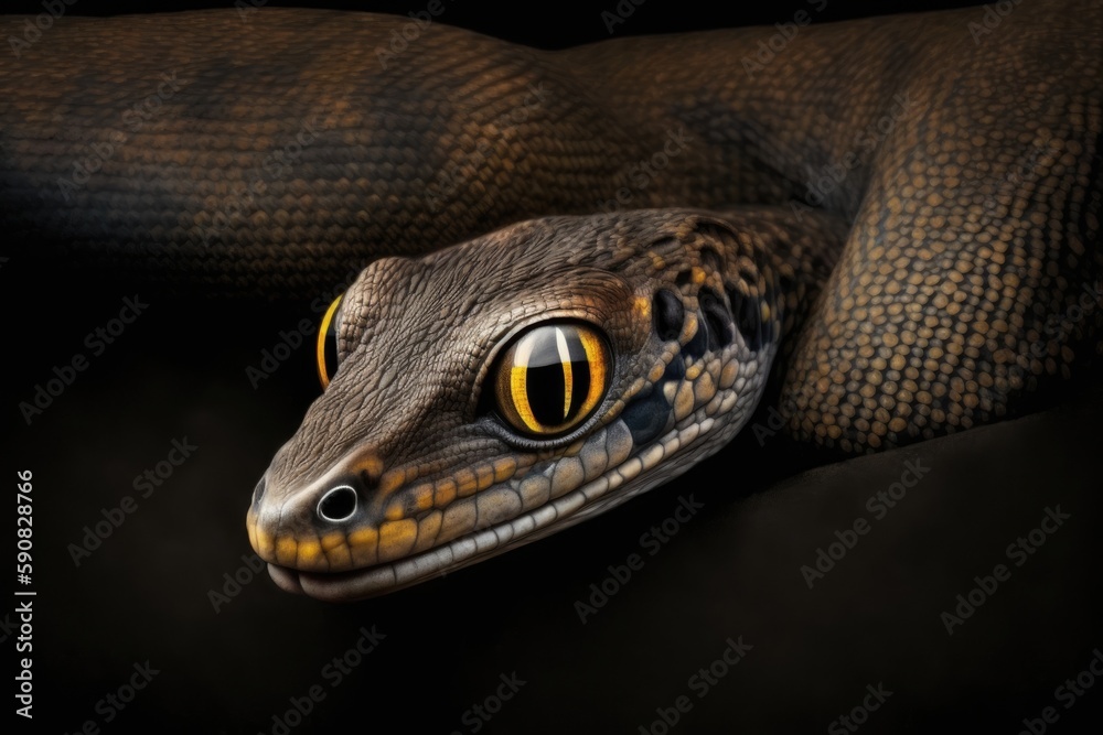 close up of a venomous snake on a dark background. Generative AI close up of a venomous snake on a dark background. Generative AI