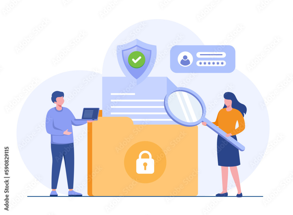 Database and personal data security, cyber data security, privacy, flat design concept illustration template - obrazy, fototapety, plakaty 