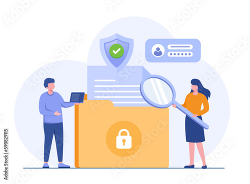 Database and personal data security, cyber data security, privacy, flat design concept illustration template