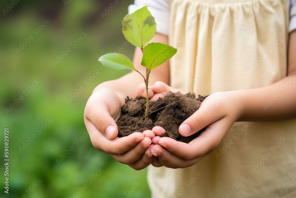 Hand holding glass globe ball with tree growing and green nature blur background. eco concept. Generative Ai Hand holding glass globe ball with tree growing and green nature blur background. eco concept. Generative Ai