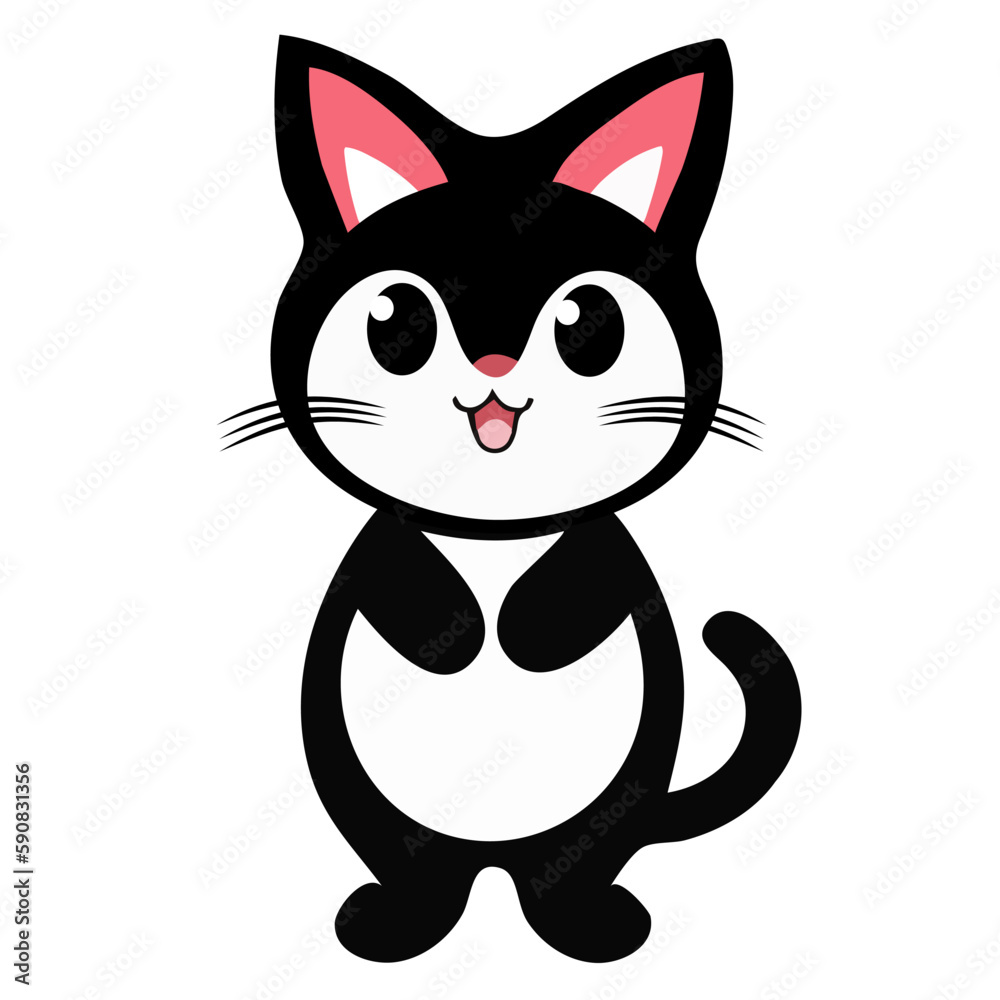 Obraz premium Happy cartoon cat standing. Flat Vector illustration.