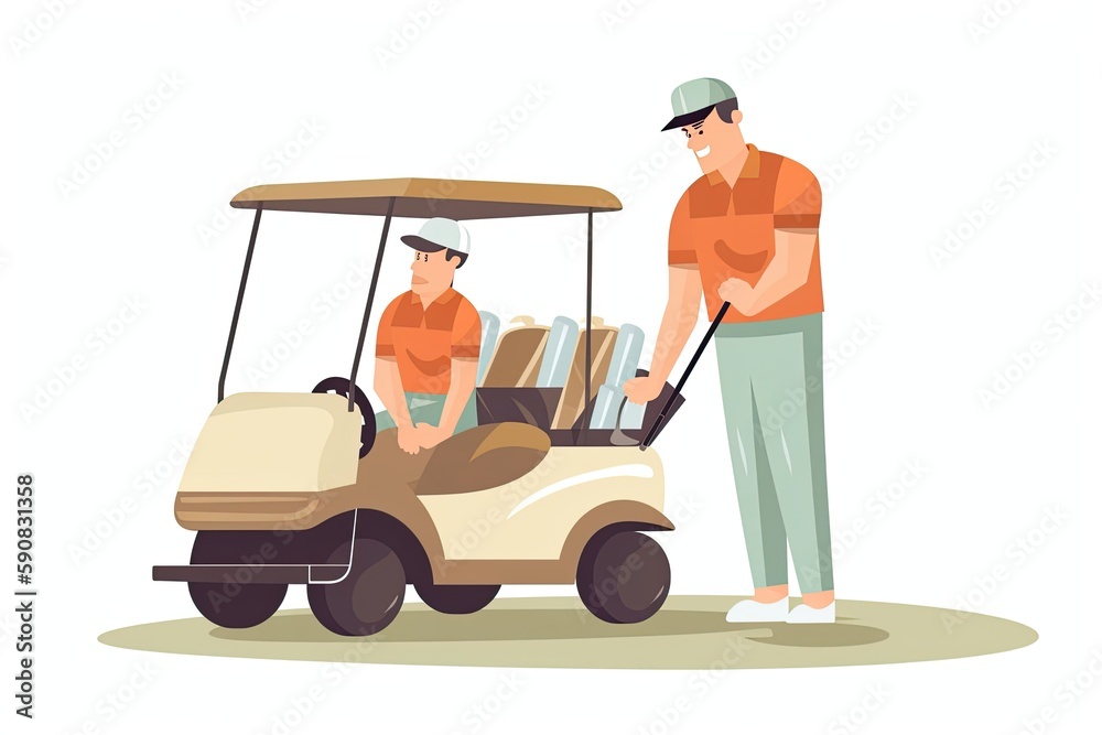 Caddie And Golfer Cartoon Character Golfing And White Blank Background Generative AI