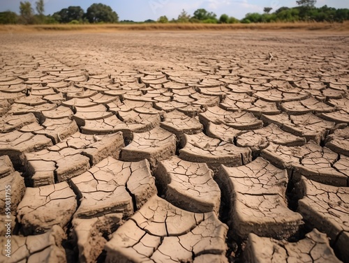 Dry cracked earth in the field. Global warming, climate change concept.