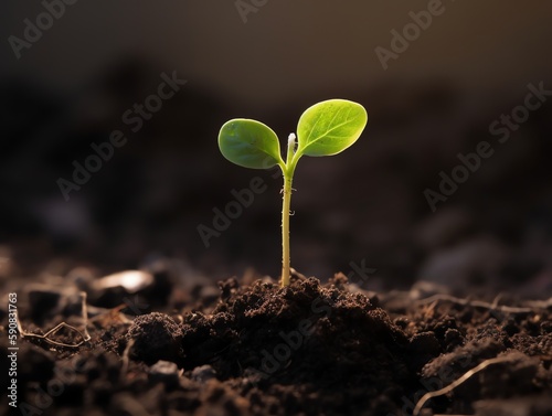 Green seedling illustrating concept of new life and investment in young plant.