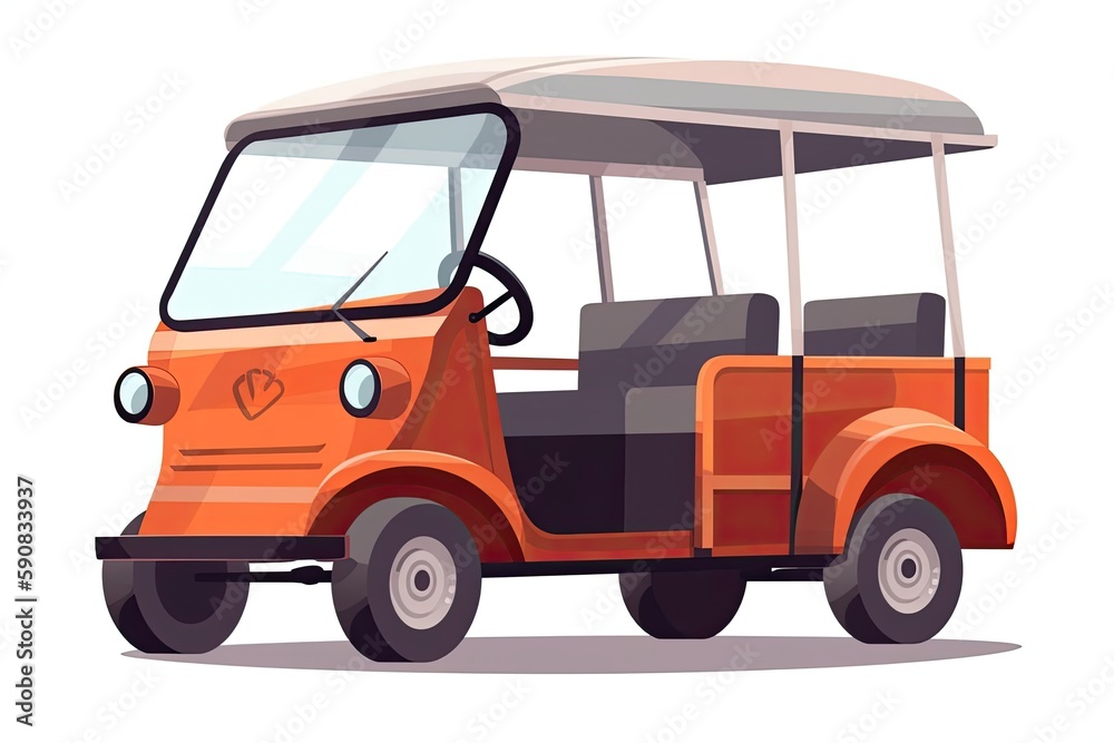 Illustrated Golf Cart On White Copy Space Generative AI