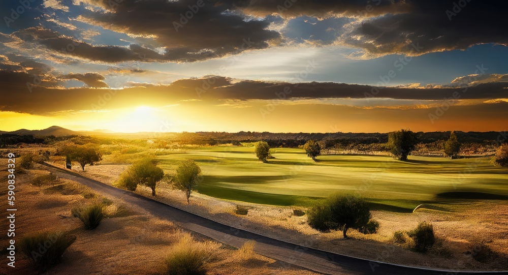 Golf Course Aerial At Dawn Generative AI