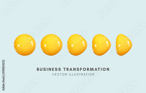 3D change of shape from sphere to triangle, Business transformation, development in organization for success better concept, Vector illustration.