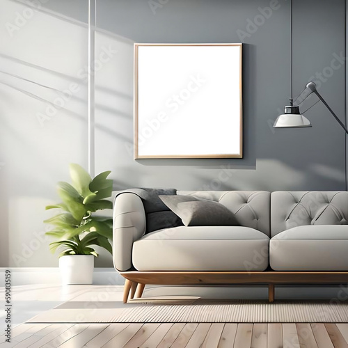 modern living room with mockup frame 