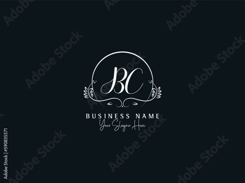 BC, bc Floral Botanical Logo, Initial Bc Feminine Signature Letter Logo