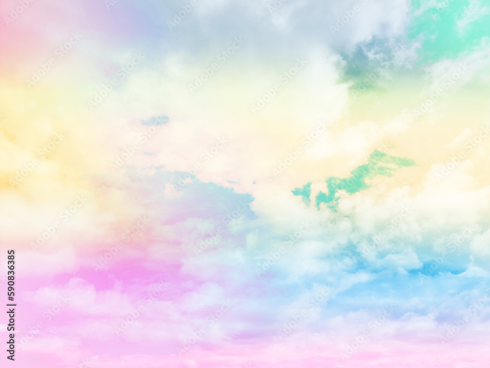 beauty sweet pastel yellow pink colorful with fluffy clouds on sky. multi color rainbow image. abstract fantasy growing light
