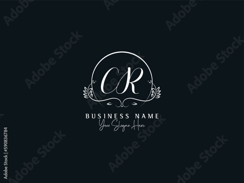 Feminine Han drawn CR c r Floral Logo, Organic Cr Luxury Logo Icon Design