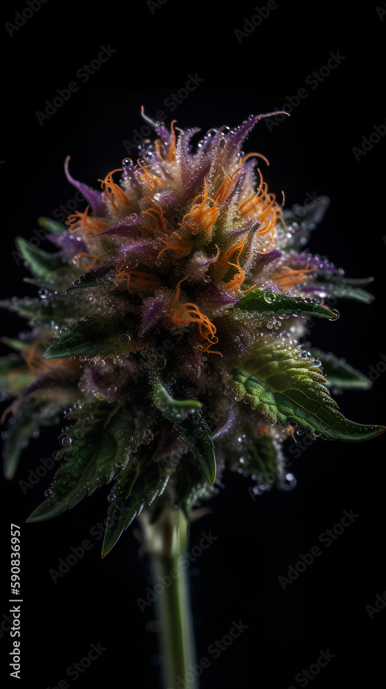 Cannabis bud close-up on a black background. Medicinal indica with CBD. Cannabis bud close-up on a black background. Medicinal indica with CBD.