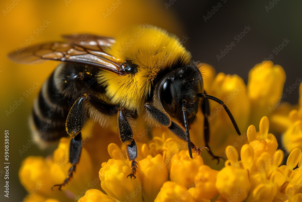 Golden Northern Bumble Bee on yellow flower - Generative AI Golden Northern Bumble Bee on yellow flower - Generative AI