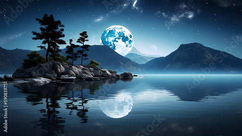 Beautiful and serene night landscape with moon light 