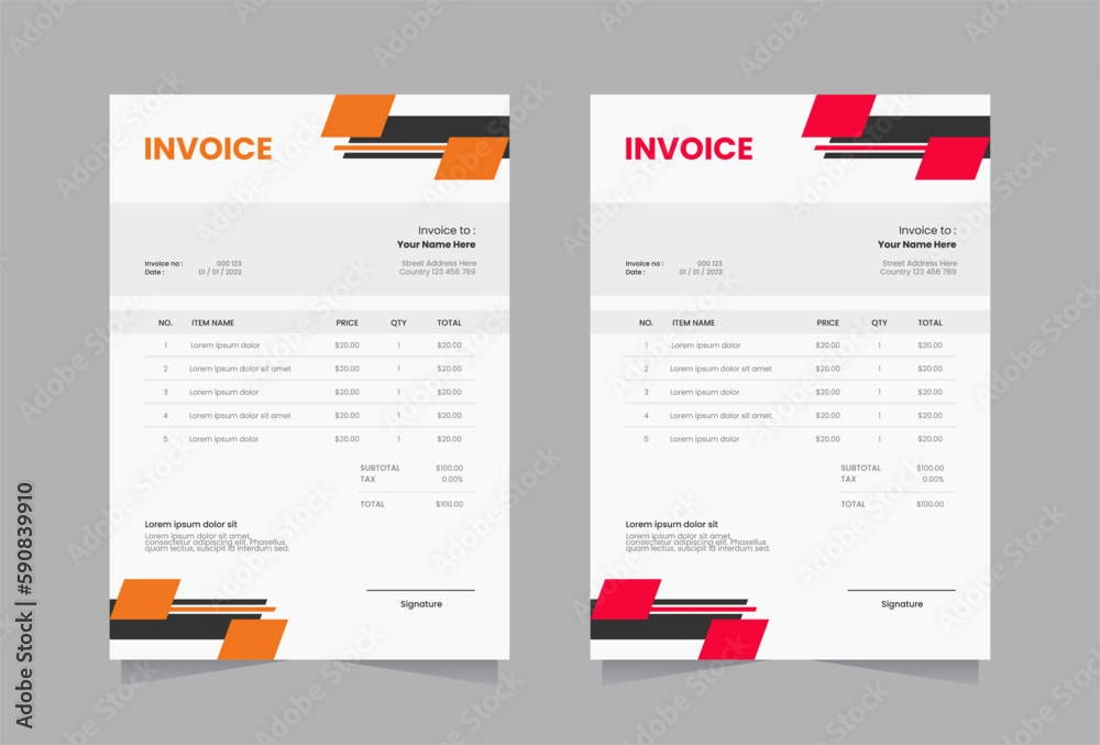 Modern invoice vector template Modern invoice vector template