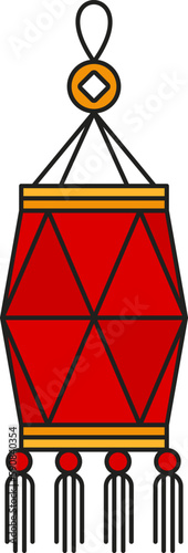 Chinese red lantern. Hanging paper lamps. Chinese New Year. Asian traditions. Flat vector illustration.