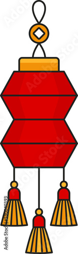 Chinese red lantern. Hanging paper lamps. Chinese New Year. Asian traditions. Flat vector illustration.