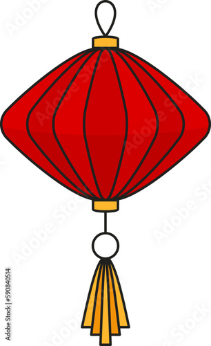Chinese red lantern. Hanging paper lamps. Chinese New Year. Asian traditions. Flat vector illustration.