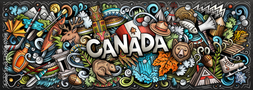 Canada cartoon doodle illustration. Funny Canadian banner