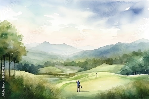 Tranquil Golf Game Concept Generative AI photo